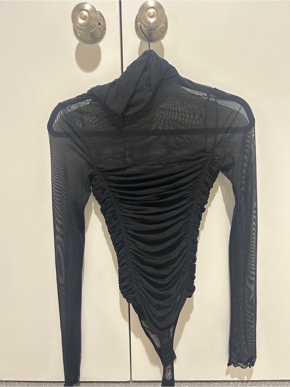 Free People Black Ruched Sheer Mesh Bodysuit